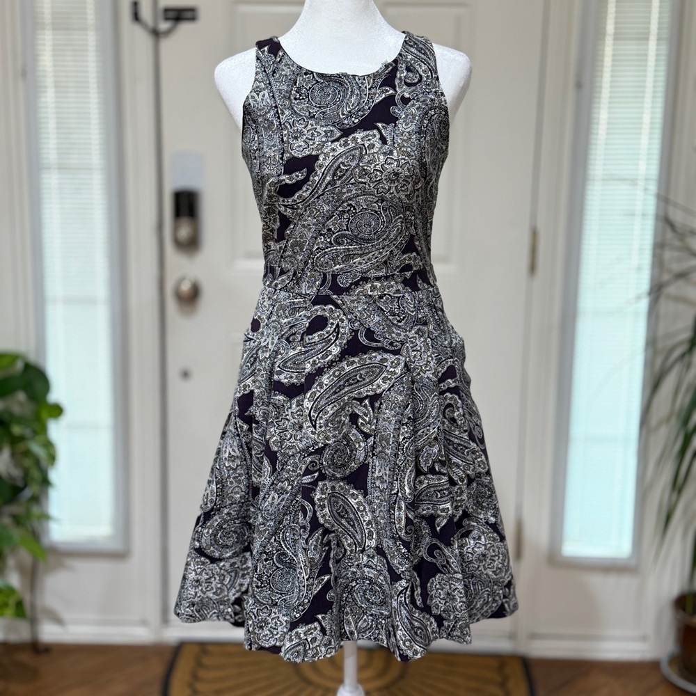 Banana Republic Black & White Paisley Fit-and-Flare Dress